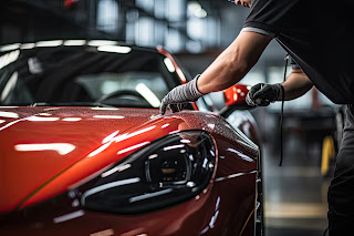 Detailer applying ceramic coating product to a vehicle's painted panel